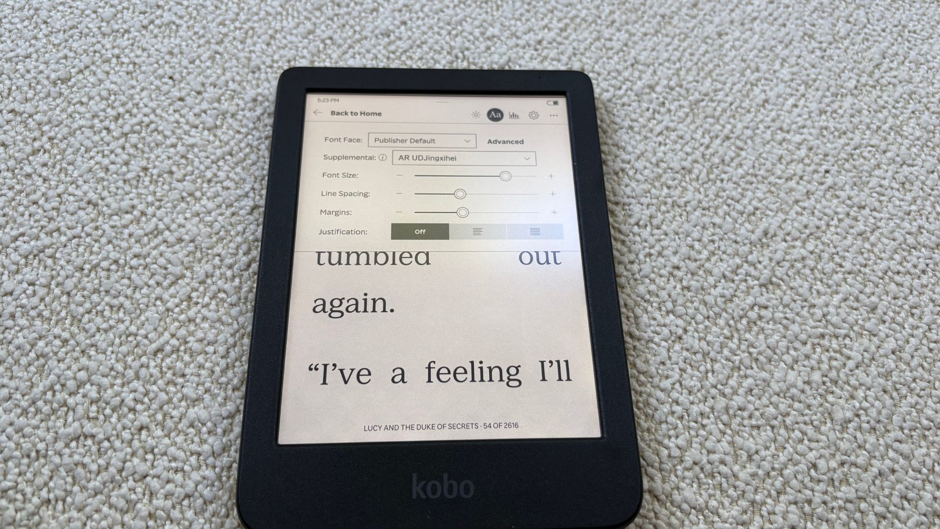 Large font on the Kobo Clara Colour