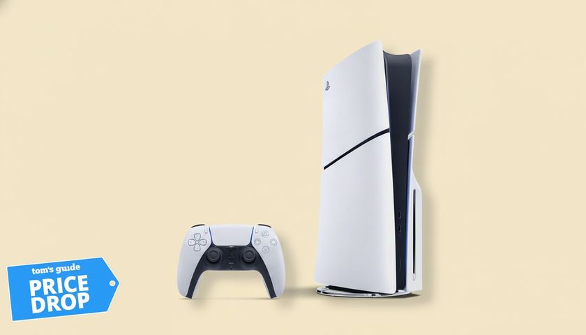 PS5 Slim against yellow background