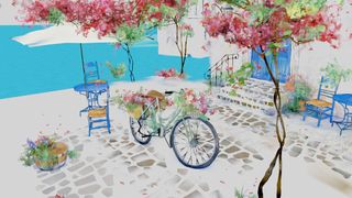 Blender 4.0 review; a bike render in 3d that looks like a 2d painting