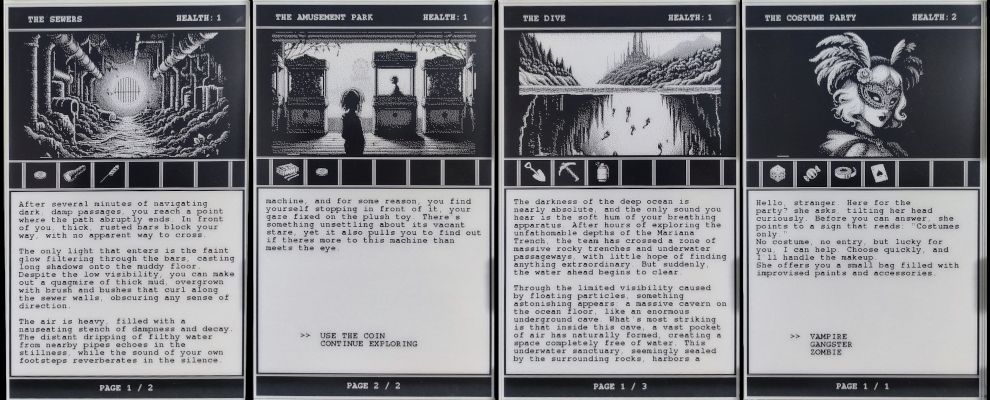 screenshots of Ink Console adventure book