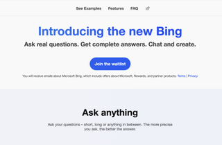 Waitlist page for ChatGpt Bing search