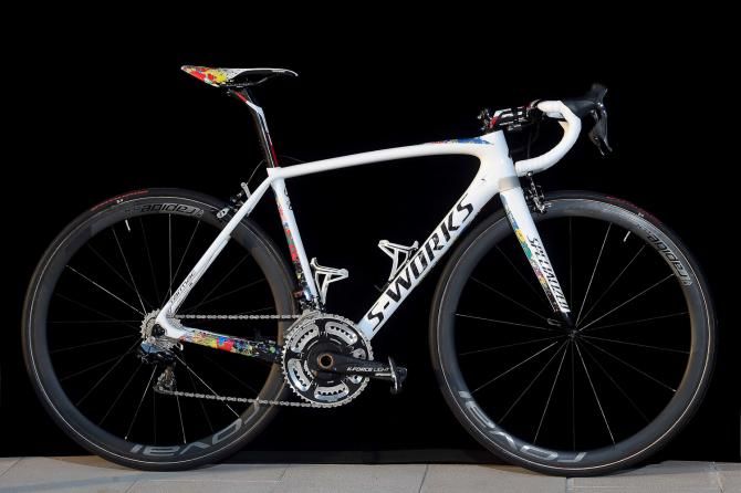 Etixx-QuickStep team bikes on display in Calpe, Spain.