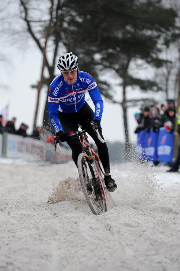 Dries Devenyns (Quick Step) tackles the sand pit.
