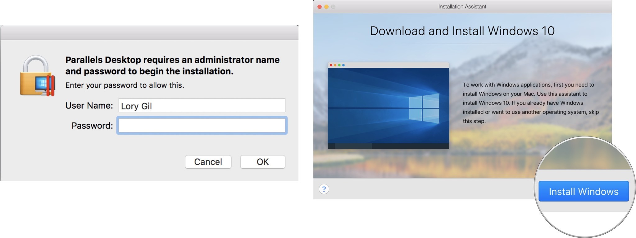 Enter your Admin login credentials and install Windows