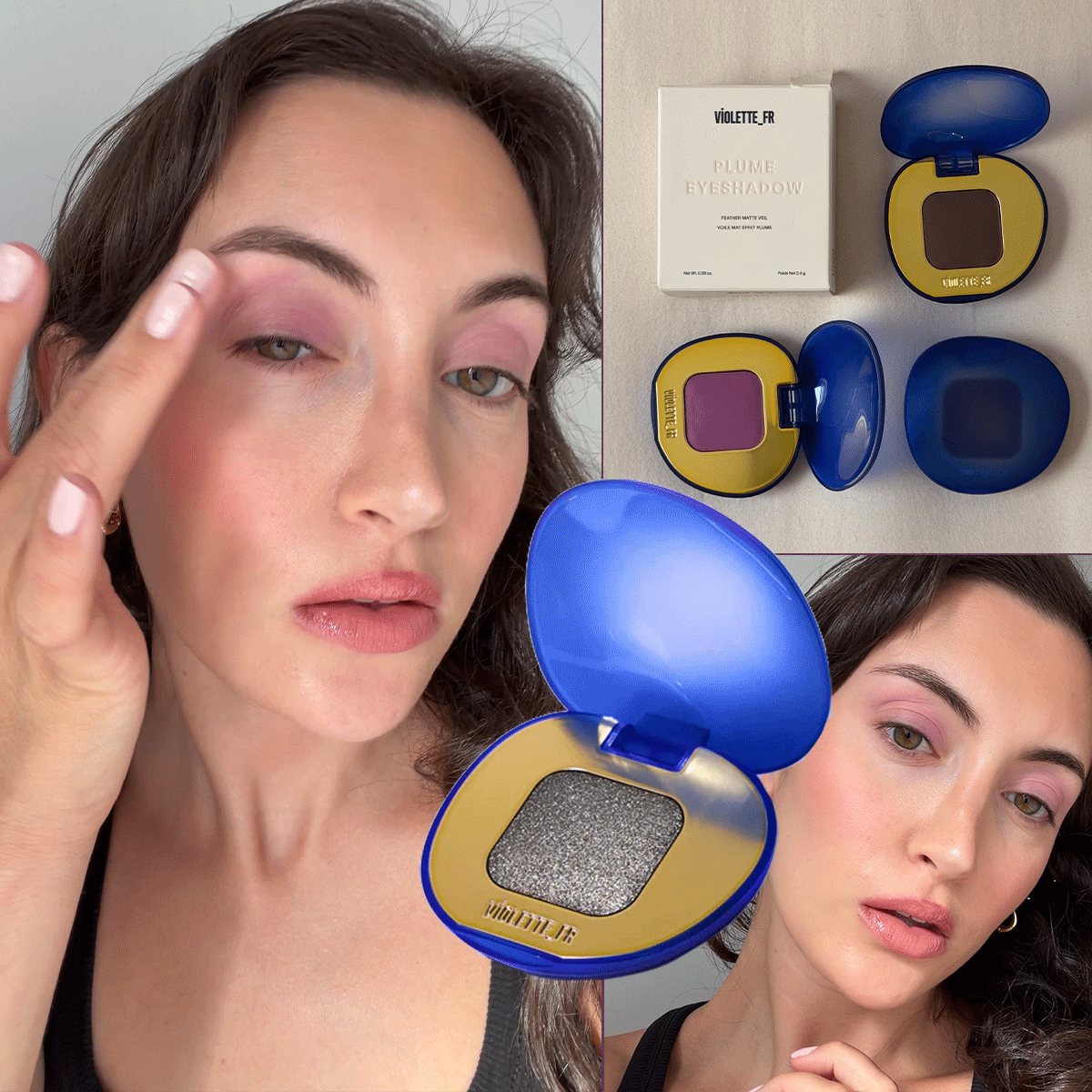 Images and videos of Who What Wear associate beauty editor Alyssa Brascia wearing and applying Violette_FR Plume Eyeshadows.