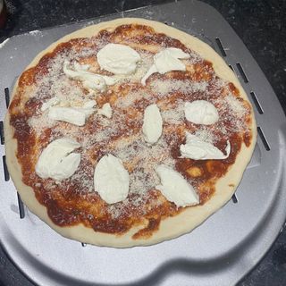 Pizza before being cooked in the Gozney Roccbox