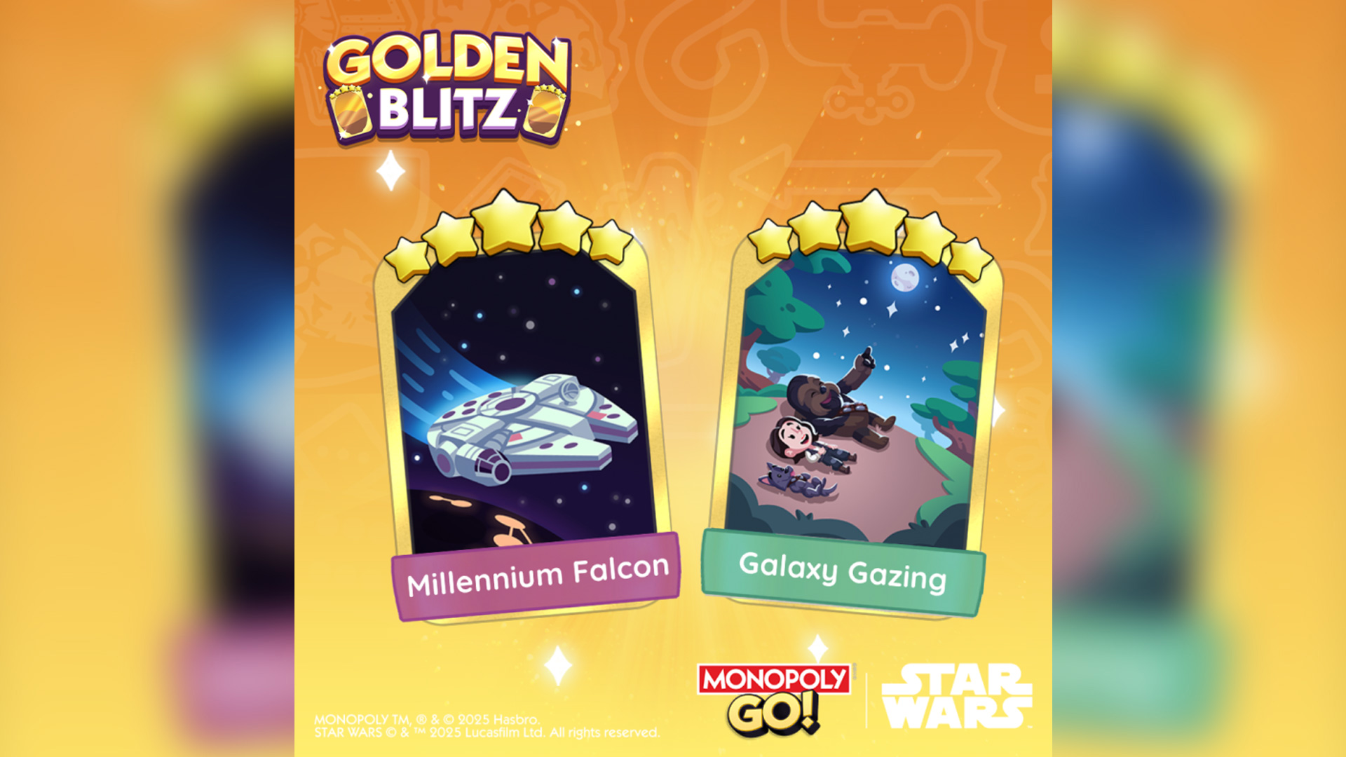Monopoly Go Golden Blitz with Millennium Falcon and Galaxy Gazing