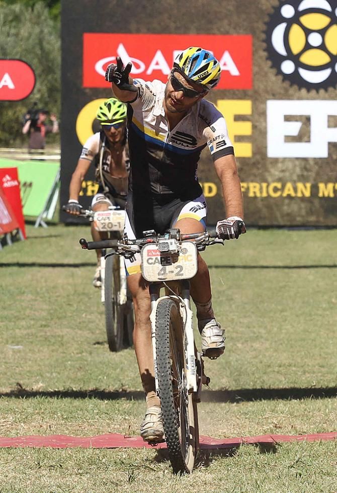 Tim Boehme of Bulls 2 celebrates after finishing third