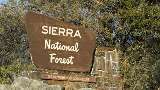 Sierra National Forest sign just outside Yosemite in California