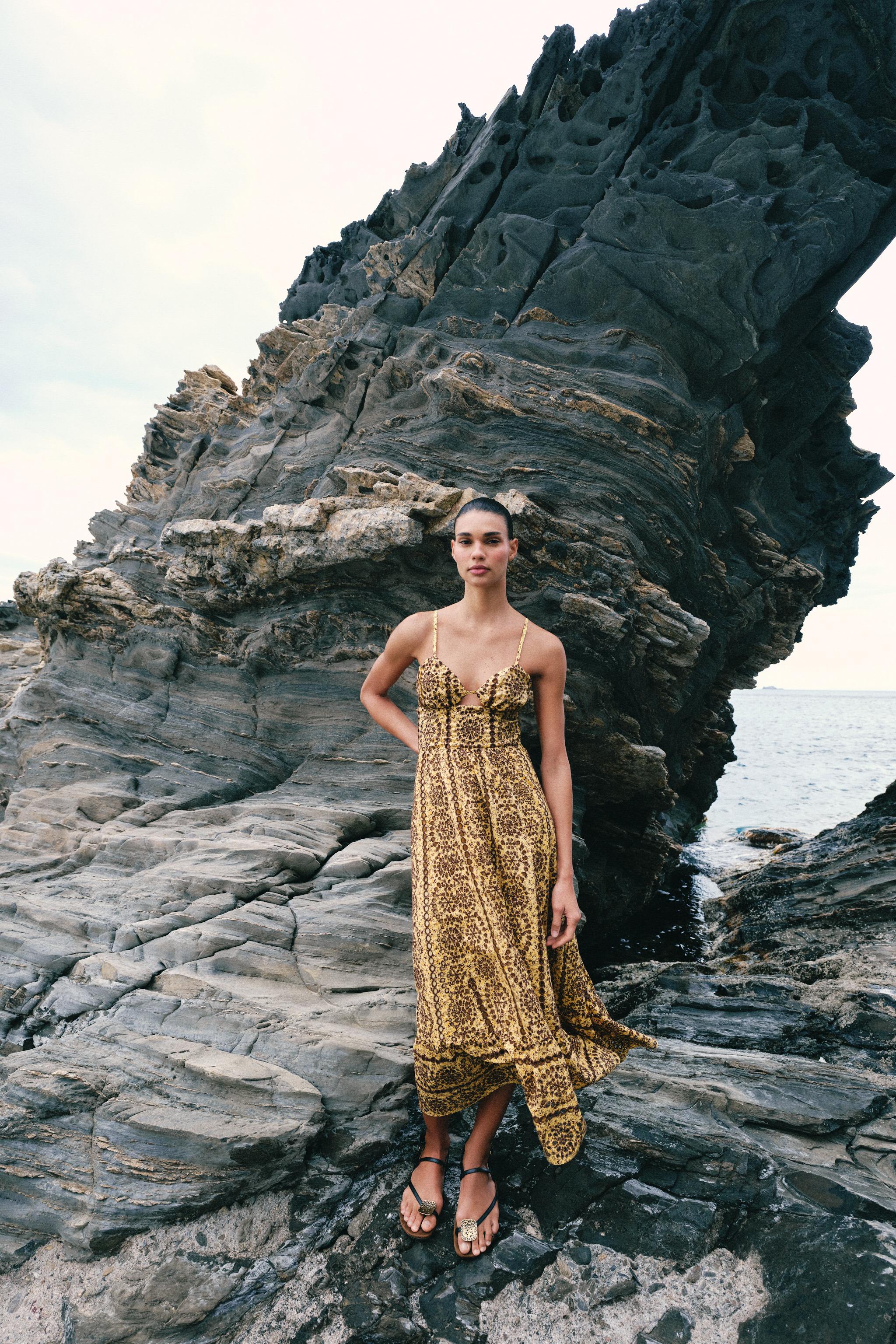Midi Dress With Cutwork Embroidery and Cut-Out Detail