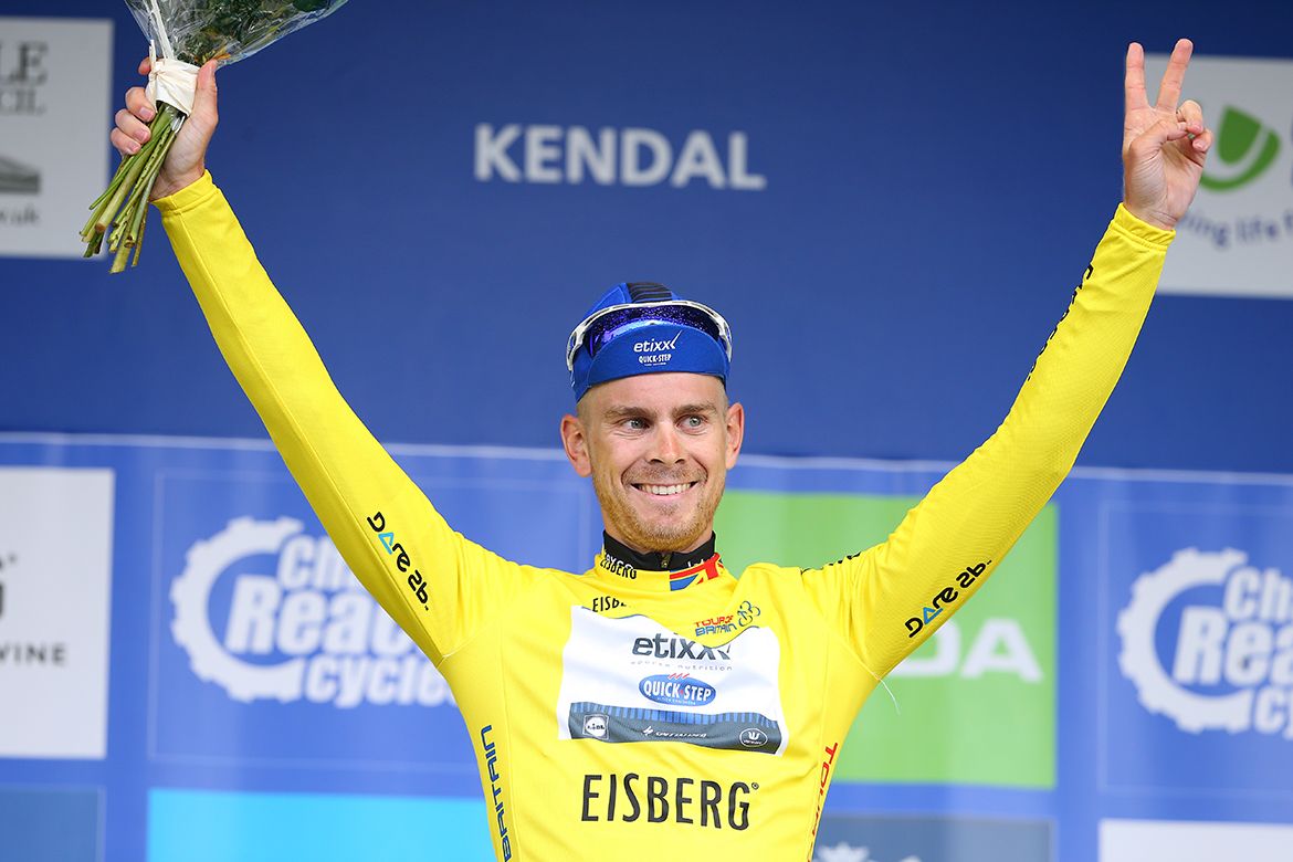 Julien Vermote (Etixx-QuickStep) in the yellow jersey at the Tour of Britain.