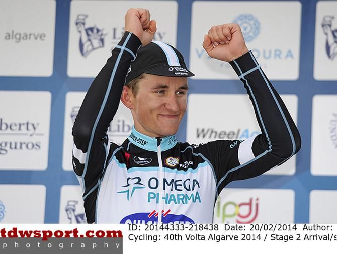 Michal Kwiatkowski (Omega Pharma-QuickStep) on the podium after winning stage 2 at Volta ao Algarve