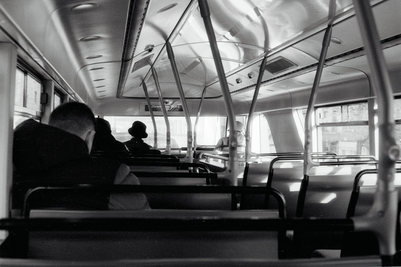 London bus interior shot on Lomography Lady Grey 400
