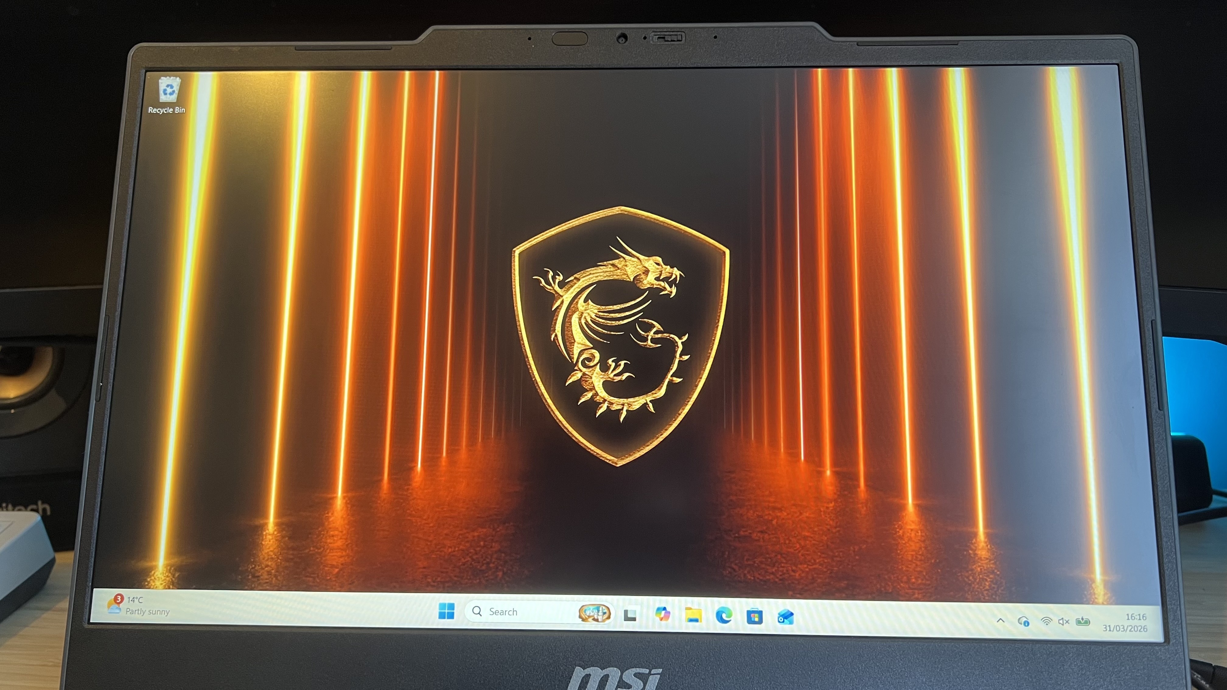 Close up on MSI Cyborg gaming laptop screen on homepage
