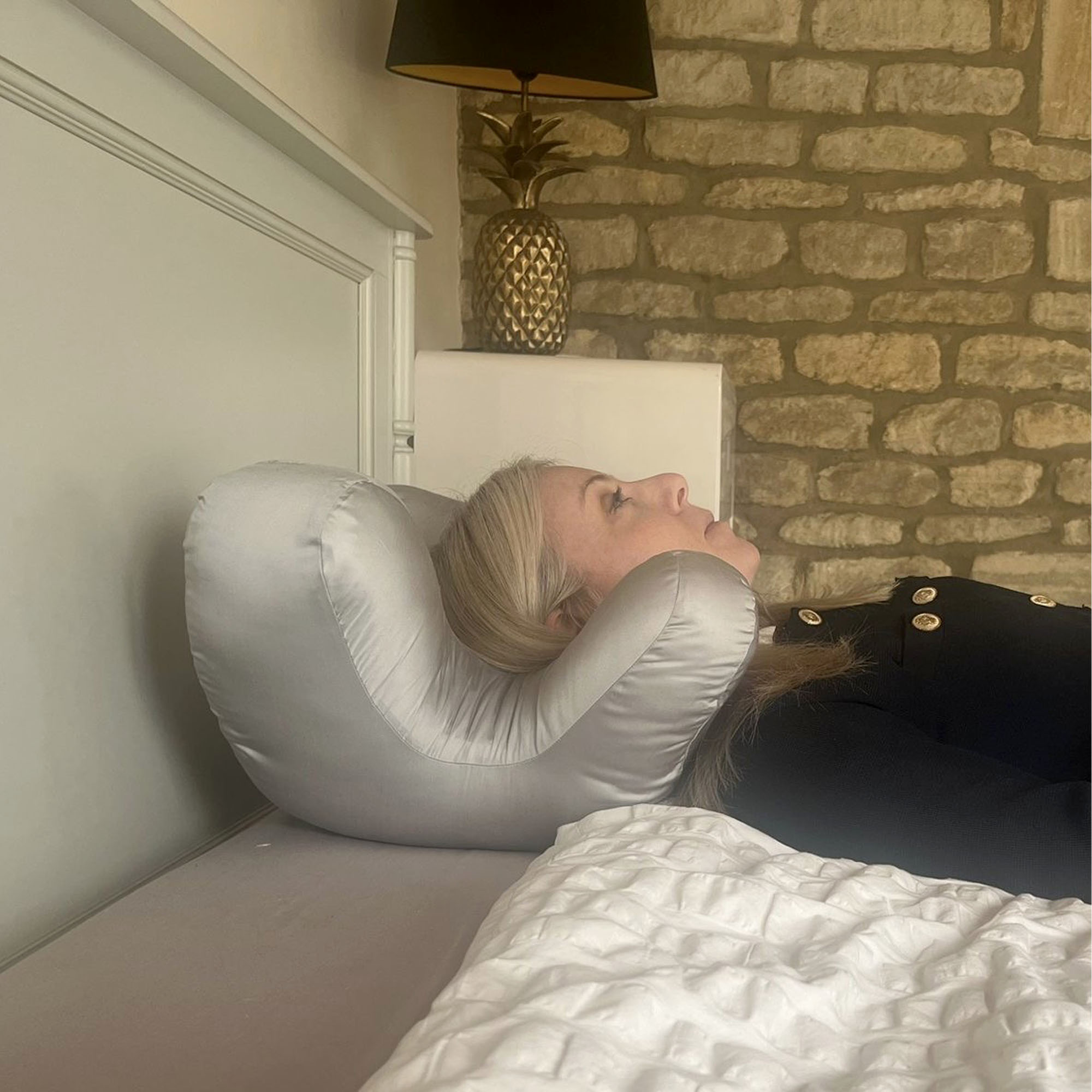 The Dunelm Hotel Bamboo Anti-Wrinkle Pillow being tested at home