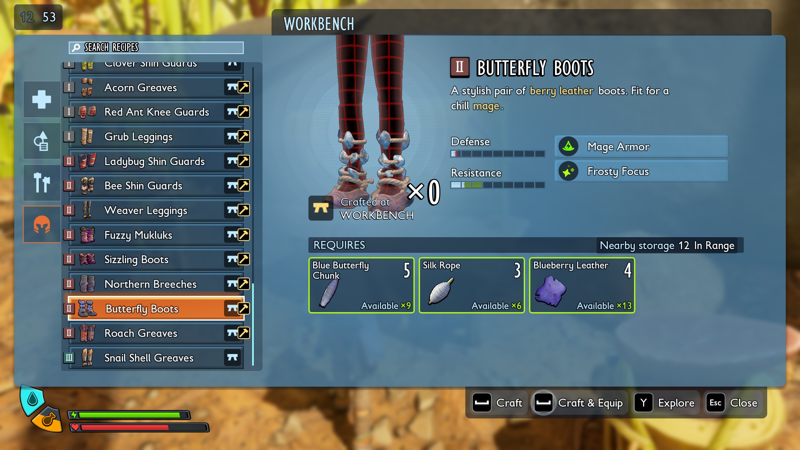 Grounded 2 best armour: The Butterfly Boots recipe shown in the workbench interface.
