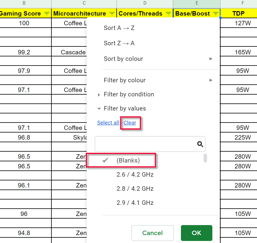 How to Delete Blank Cells in Google Sheets