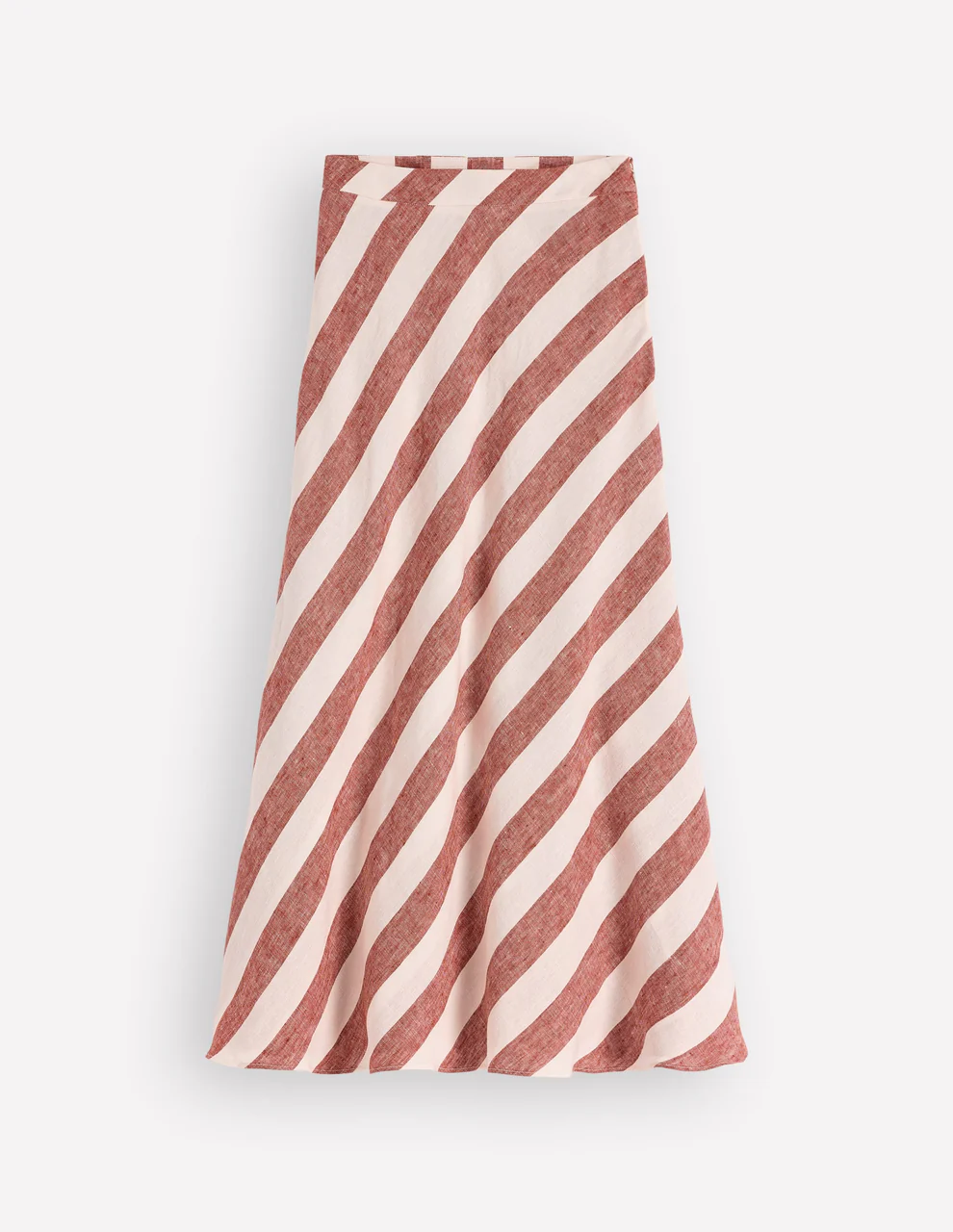 Bias Cut Linen Slip Skirt-Brown Diagonal Stripe