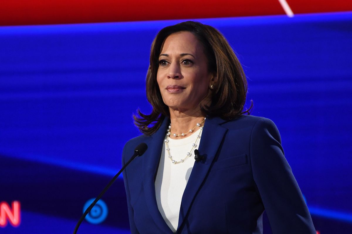 California Senator Kamala Harris looks on in a Democratic primary debate in October 2019. Presumptive Democratic presidential candidate Joe Biden selected Harris as his vice president pick on Aug. 11, 2020.