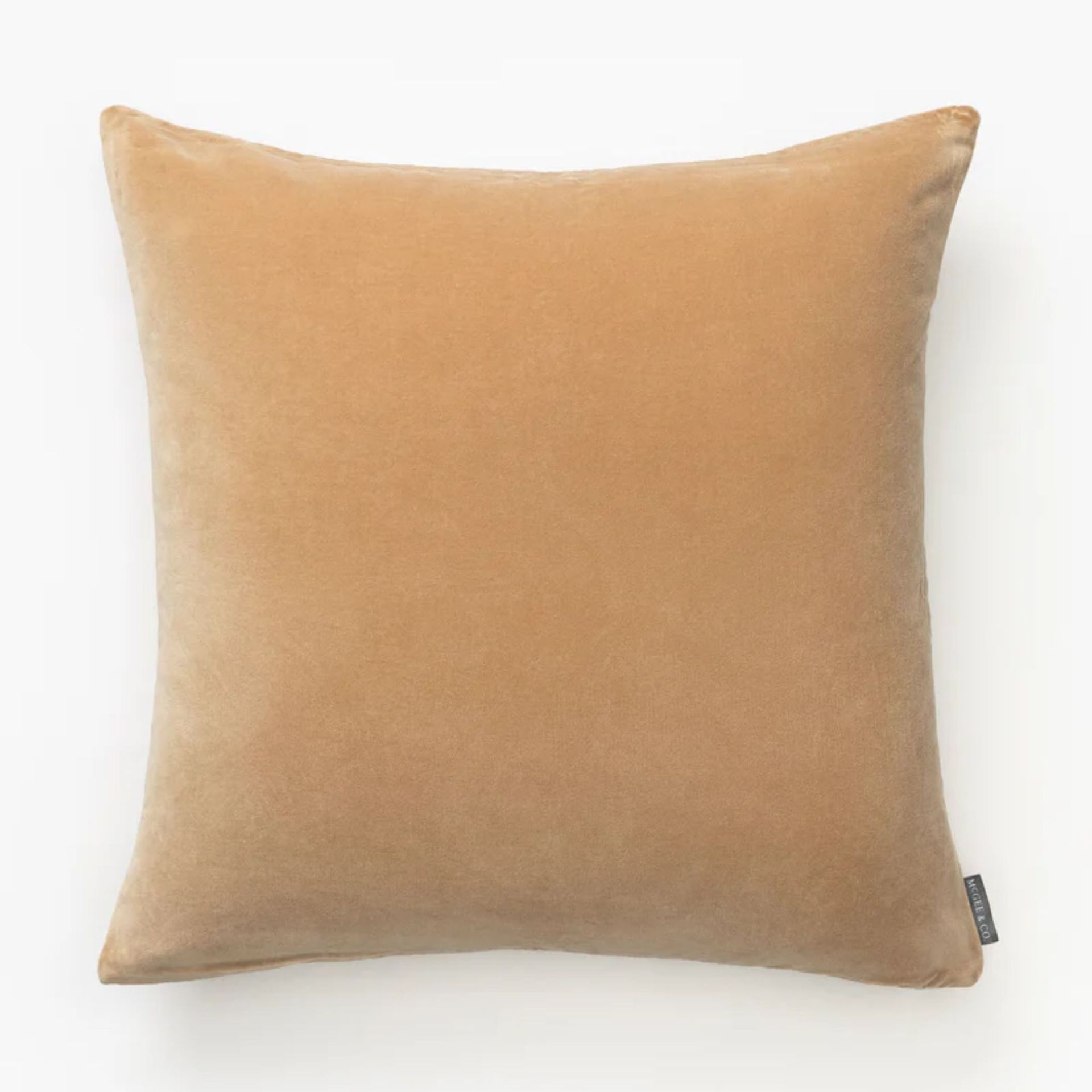 sand colored square velvet pillow
