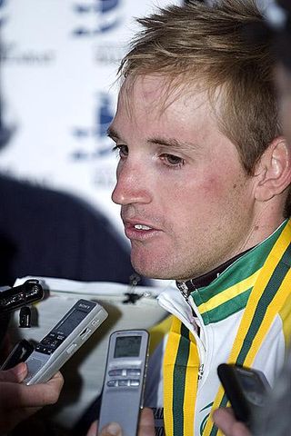 The quiet Queenslander and Australian Open Road Criterium Champion for 2010 Aaron Kemps chats with media after his win in Ballarat.