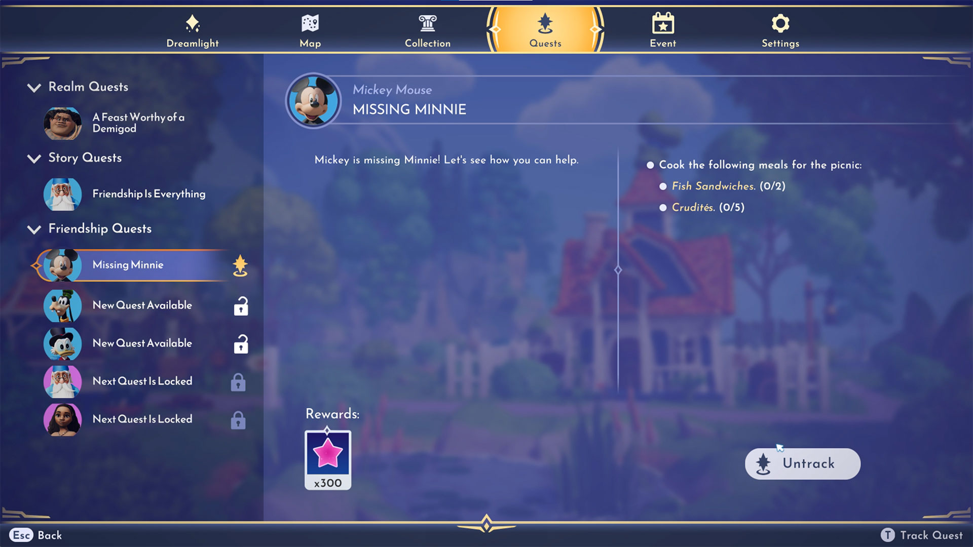 The Missing Minnie quest screen in Disney Dreamlight Valley