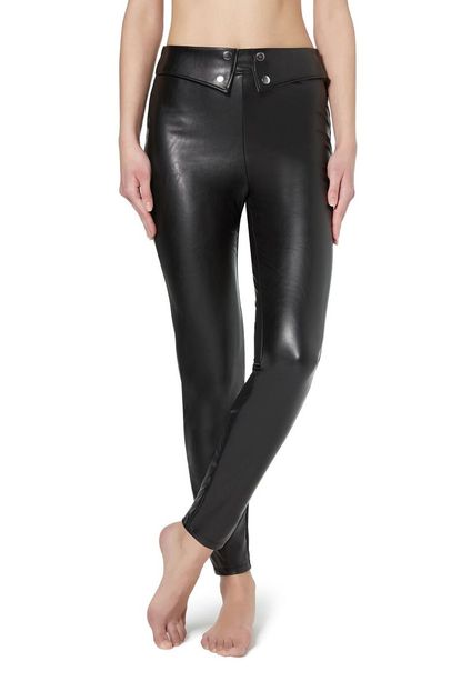 Calzedonia Leather-Look Leggings With Detail at the Waist