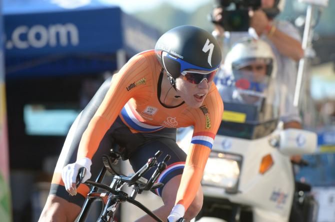 Ellen Van Dijk (Netherlands) powers to a gold medal in the elite women's time trial world championship in Italy