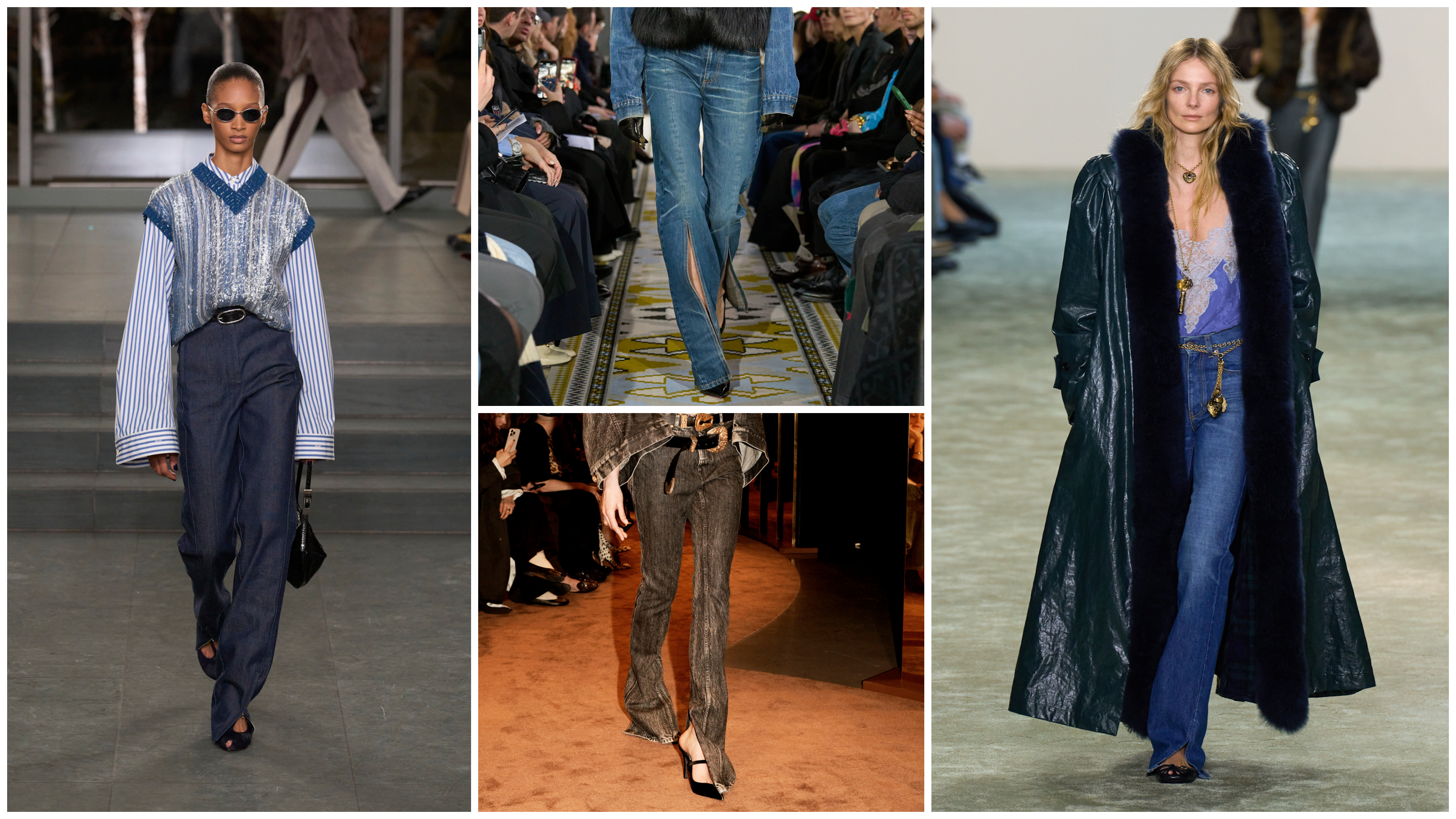 the split hem fall 2025 denim trend at Tory Burch, Burc Akyol, Schiaparelli, Chloé