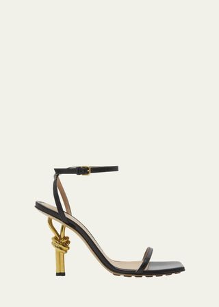 Leather Knot-Heel Ankle-Strap Sandals