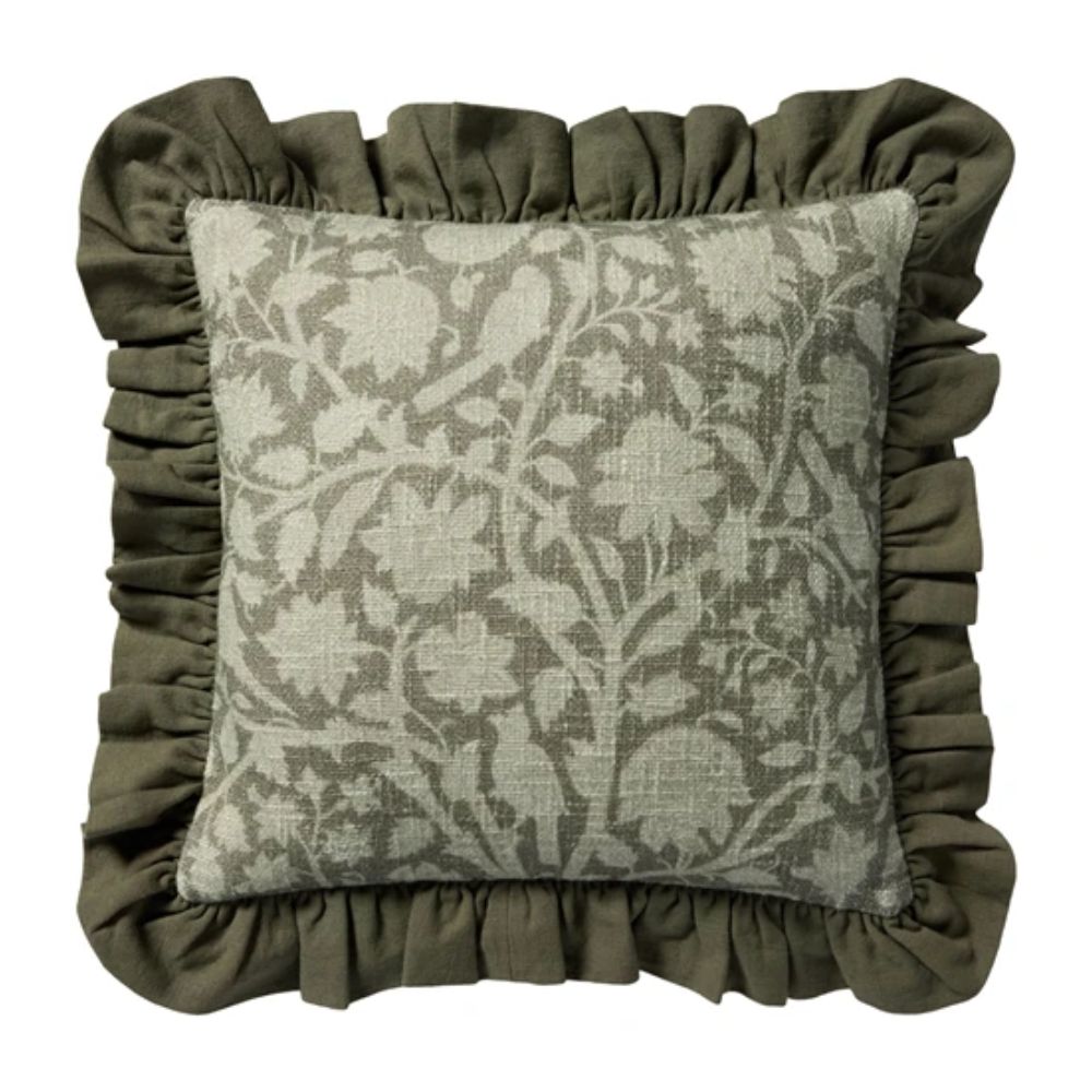 Kathleen Green Cotton Floral Throw Pillow