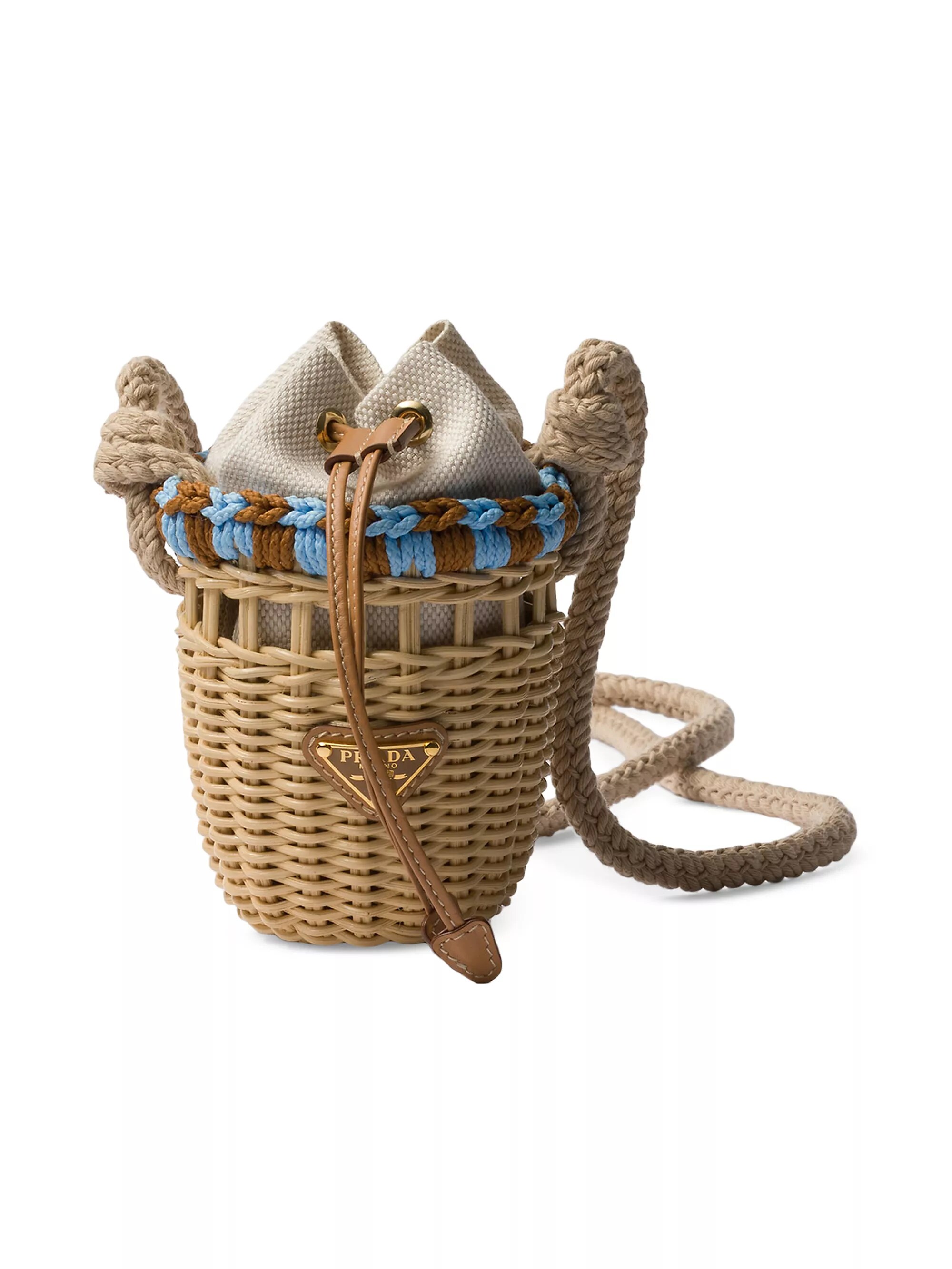 Wicker and Linen-Blend Mini Shoulder Bag