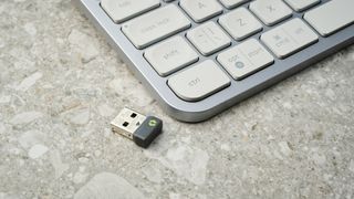 A white Logitech MX Keys S wireless keyboard for Windows and macOS