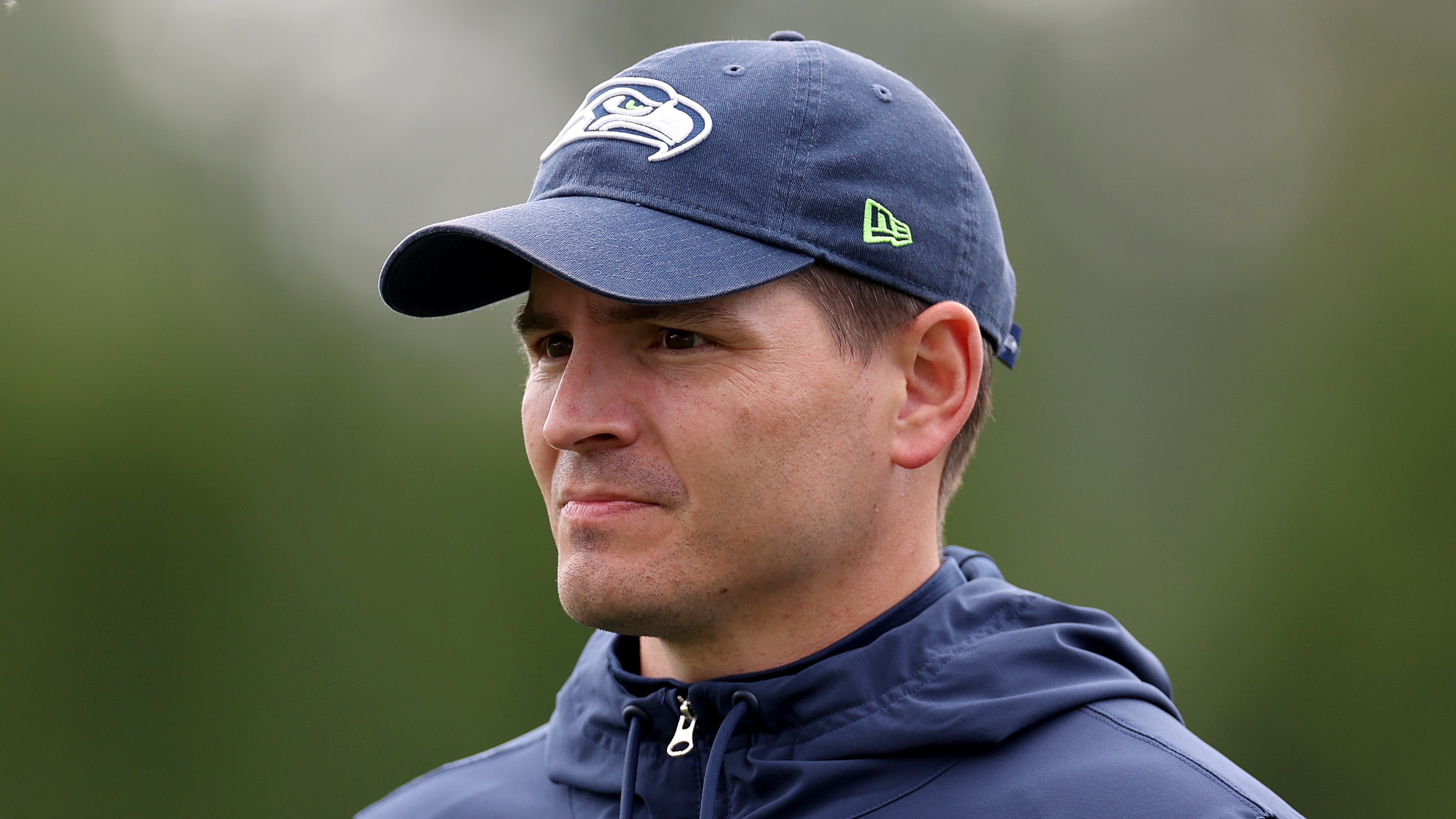 Head coach Mike Macdonald of the Seattle Seahawks looks on during practice at Virginia Mason Athletic Center on June 03, 2024 in Renton, Washington.