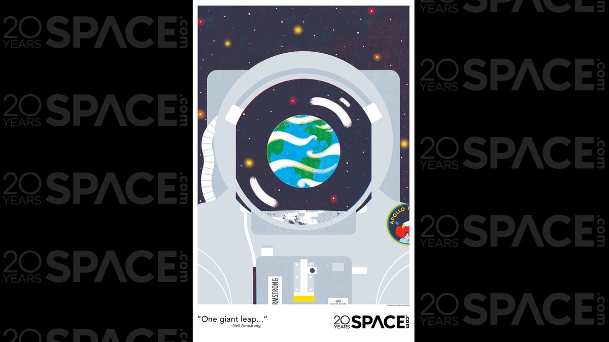 This free poster from Space.com, illustrated by Melanie Lambrick, spotlights the first human landing on the moon.