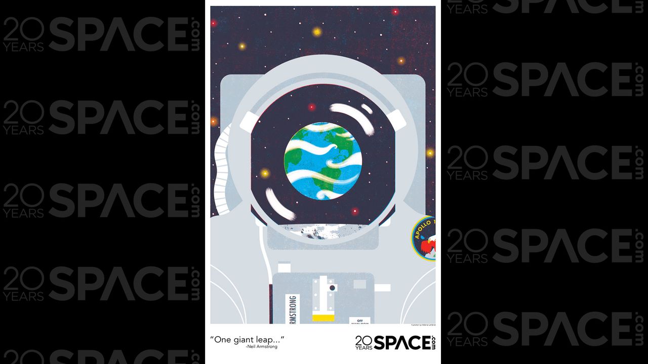 This free poster from Space.com, illustrated by Melanie Lambrick, spotlights the first human landing on the moon.