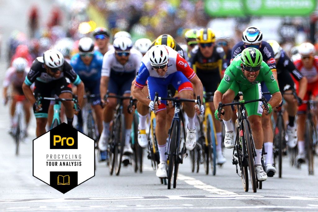 CHATEAUROUX, FRANCE - JULY 01: Arnaud DÃ©mare of France and Team Groupama - FDJ &amp; Mark Cavendish of The United Kingdom and Team Deceuninck - Quick-Step Green Points Jersey sprint at arrival during the 108th Tour de France 2021, Stage 6 a 160,6km stage from Tours to ChÃ¢teauroux / @LeTour / #TDF2021 / on July 01, 2021 in Chateauroux, France. (Photo by Tim de Waele/Getty Images)