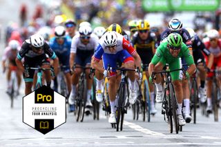 CHATEAUROUX, FRANCE - JULY 01: Arnaud DÃ©mare of France and Team Groupama - FDJ & Mark Cavendish of The United Kingdom and Team Deceuninck - Quick-Step Green Points Jersey sprint at arrival during the 108th Tour de France 2021, Stage 6 a 160,6km stage from Tours to ChÃ¢teauroux / @LeTour / #TDF2021 / on July 01, 2021 in Chateauroux, France. (Photo by Tim de Waele/Getty Images)