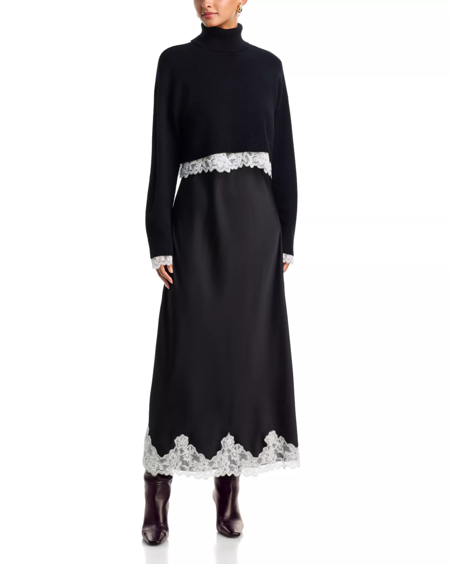 AQUA x Nicky Hilton, Lace Trim Slip Dress &amp;amp; Sweater