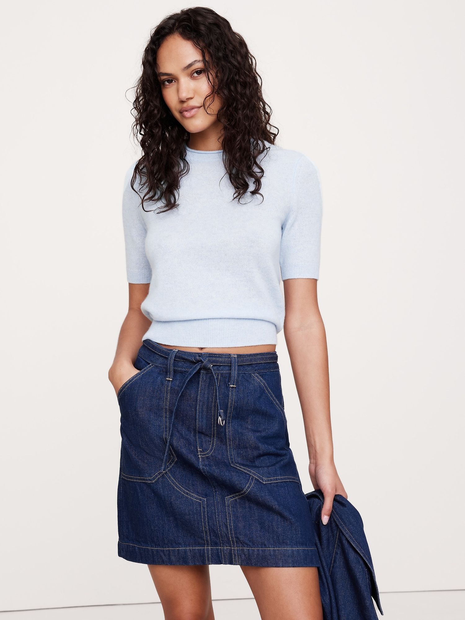 Lightweight Cashmere Short-Sleeve Sweater