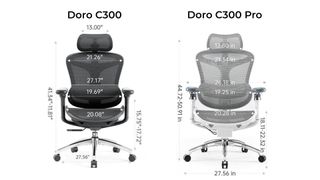 Measurements for the Sihoo Doro C300 and the Doro C300 Pro Ergonomic Desk Chair