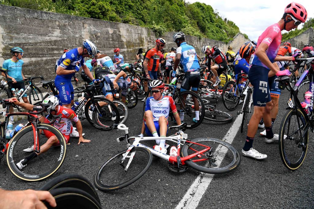 A crash on stage 6 of the Giro d'Italia