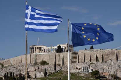 Greek and E.U. Flags