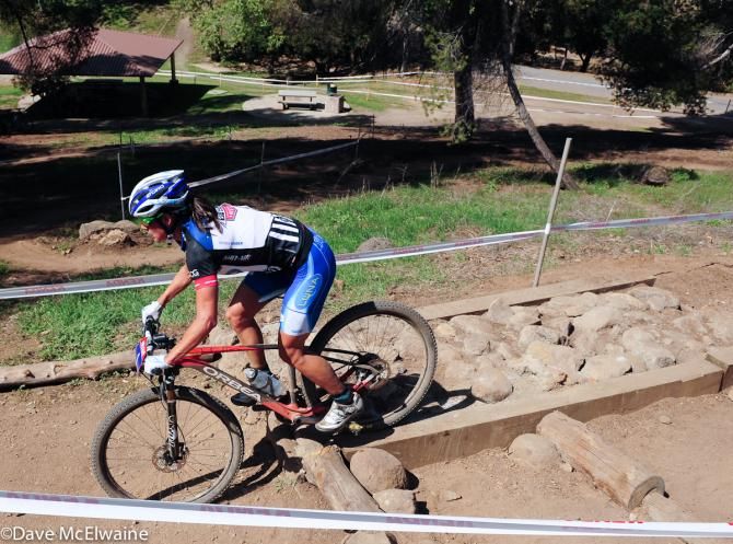 Katerina Nash (Luna Pro Team) riding one of the rock gardens perfectly