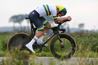 BRUGES BELGIUM SEPTEMBER 20 Luke Plapp of Australia sprints during the 94th UCI Road World Championships 2021 Men Under 23 a 3030km Individual Time Trial race from KnokkeHeist to Bruges flanders2021 ITT on September 20 2021 in Bruges Belgium Photo by Tim de WaeleGetty Images