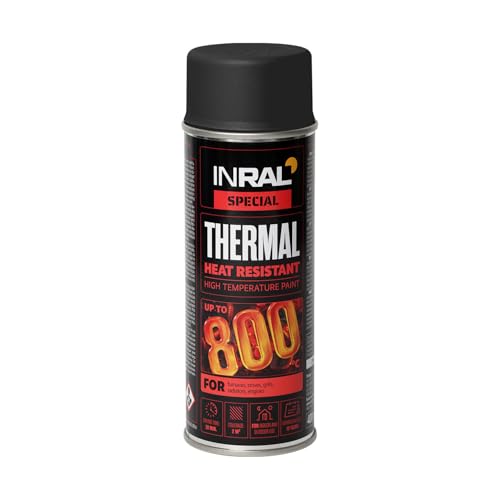 Inral Heat Resistant Spray Paint Black Matt [400ml] &amp;ndash; High Temperature Bbq, Stove &amp;amp; Exhaust Paint &amp;ndash; Durable, Fast-Drying Coating for Metal &amp;ndash; Ideal for Diy &amp;amp; Automotive Use