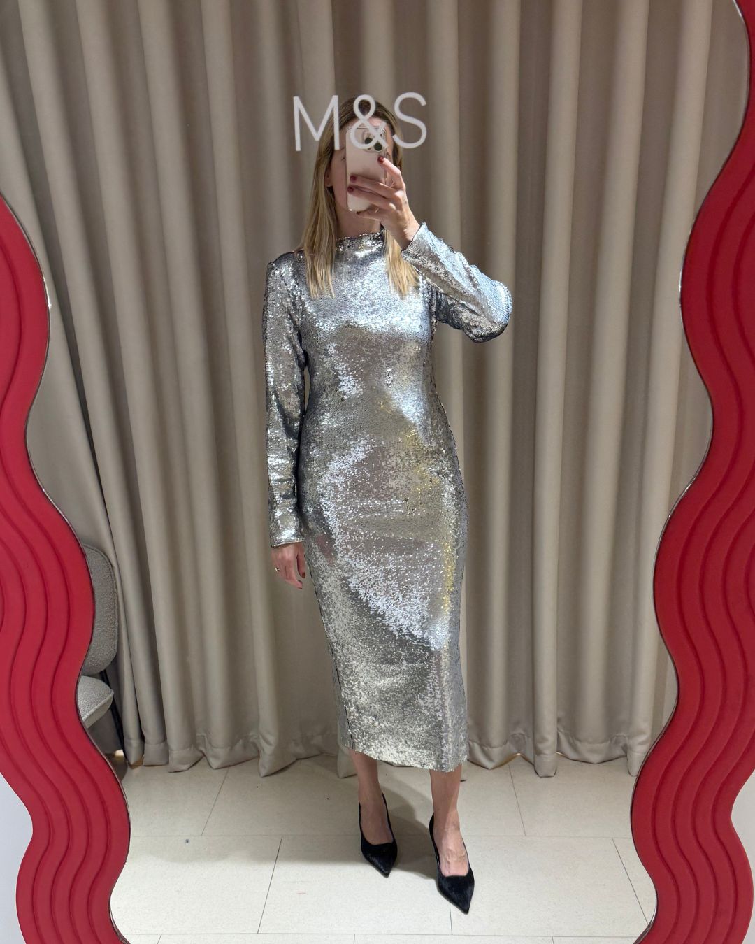 Lily Russo-Bah trying on the new M&amp;amp;S x 16 Arlington collaboration