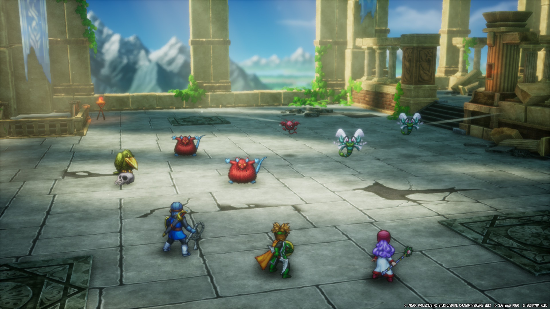 3 characters fighting a group of enemies in Dragon Quest I & II HD-2D Remake