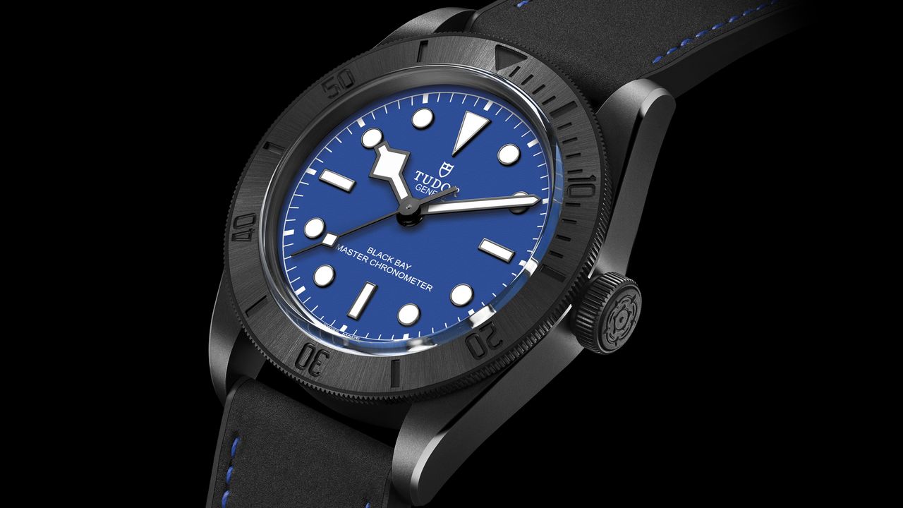 The Tudor Black Bay Ceramic Blue on a black background