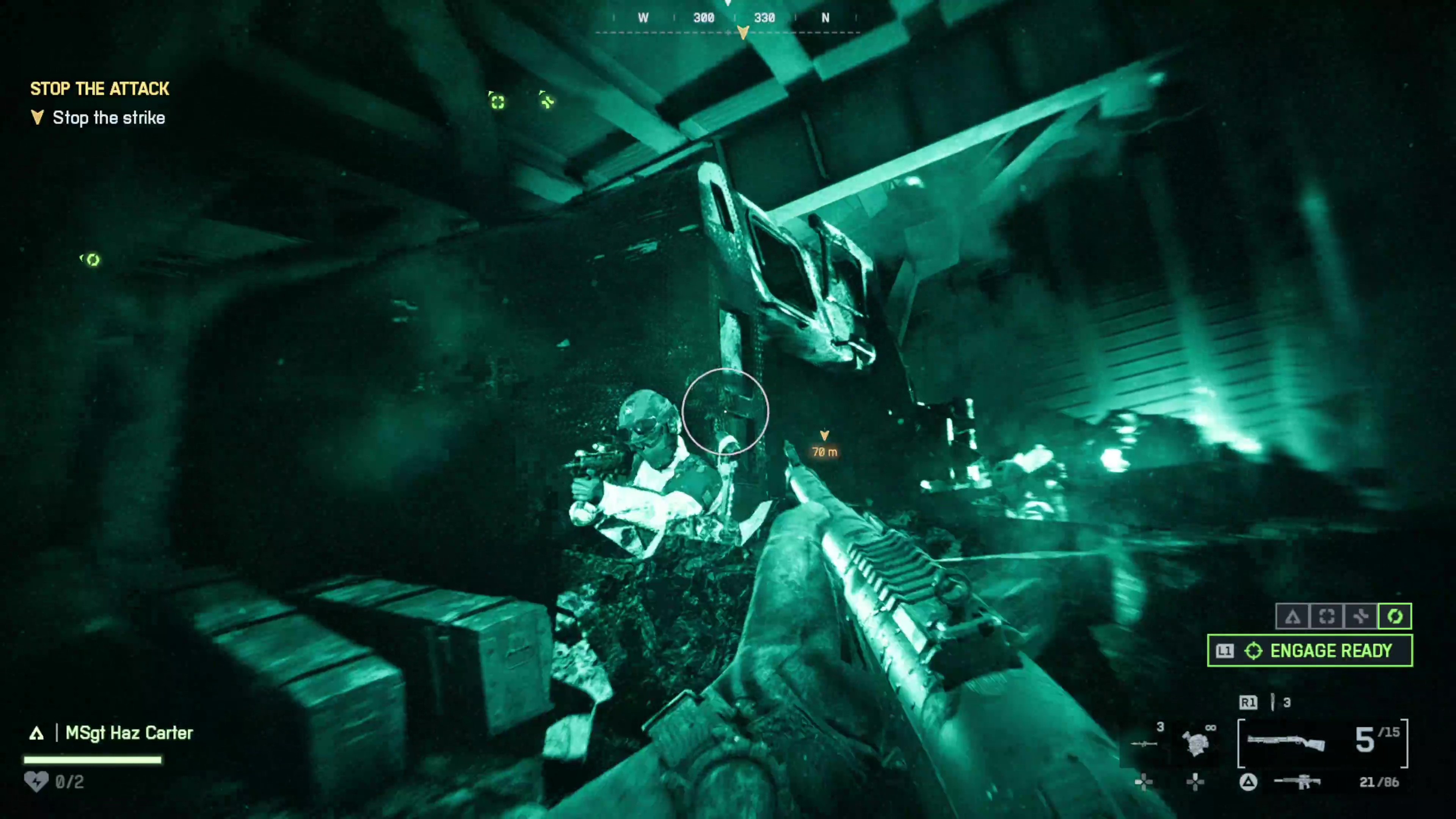 A shotgun fight aided by night vision in Battlefield 6 single player